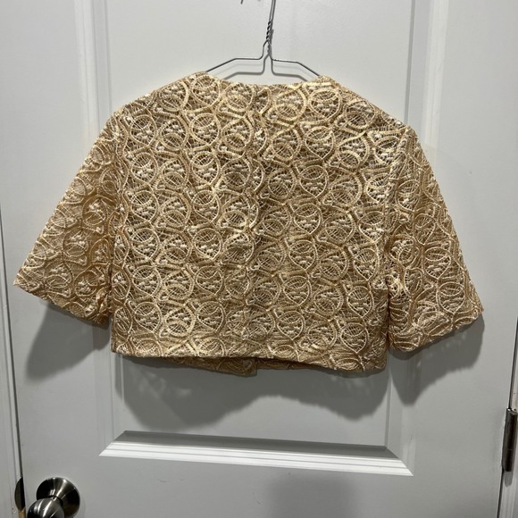 Calvin Klein Women Gold Sequin Lace Cropped Bolero Jacket Size S - Picture 6 of 8